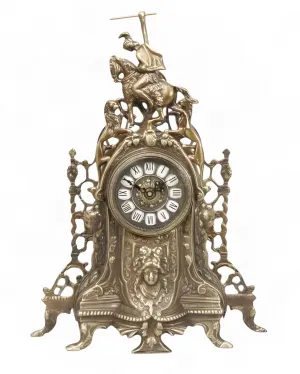 Orologio da Tavolo Barocco di Lusso in Bronzo con Stemmi Equestri e Leoni Laterali di Luxury Group International
