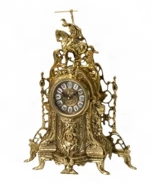 Orologio da Tavolo Barocco di Lusso in Bronzo con Stemmi Equestri e Leoni Laterali di Luxury Group International