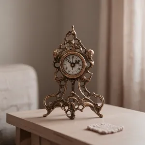 Barocke Luxus-Bronze-Tischuhr mit durchbrochenem Rankengestell & skulptierter dekorativer Basis Lifestyle-Ansicht von Luxury Group International