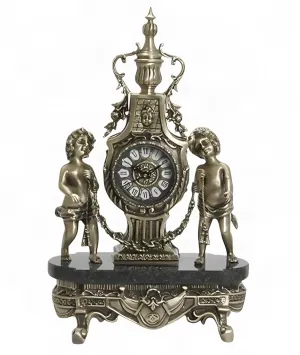 Baroque Luxury Bronze Table Clock with Twin Cherubs on Ornamental Base - Luxury Home Accessories by Luxury Group International