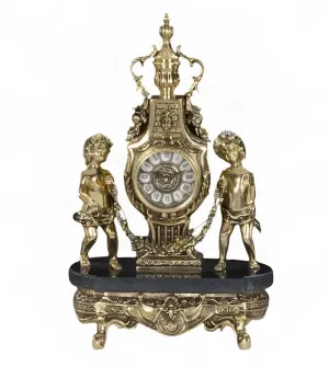 Baroque Luxury Bronze Table Clock with Twin Cherubs on Ornamental Base - Luxury Home Accessories by Luxury Group International