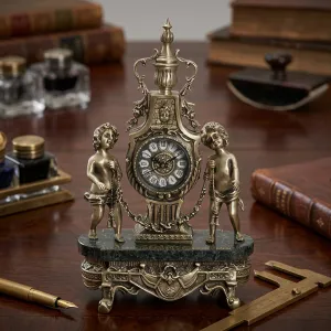Baroque Luxury Bronze Table Clock with Twin Cherubs on Ornamental Base - Luxury Home Accessories Lifestyle View by Luxury Group International