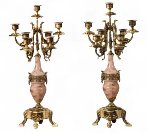 Par de Candelabros de Bronce de Siete Luces de Lujo Barroco con Cuerpos en Forma de Urna Rosa por Luxury Group International