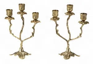 Par de Candelabros Barrocos de Lujo de Tres Luces con Copas Florales y Base de Hojas - Candelabro por Luxury Group International