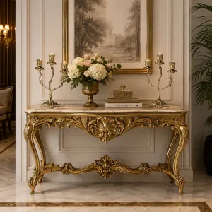 Par de Candelabros Barrocos de Lujo de Tres Luces con Copas Florales y Base de Hojas - Candelabro Vista lifestyle por Luxury Group International