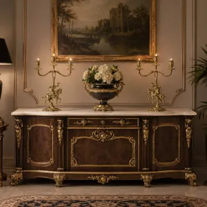 Barockes Paar dreiflammiger Luxus-Kerzenhalter mit Reiter-Skulptur als Basis - Kerzenhalter Lifestyle-Ansicht von Luxury Group International