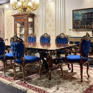 Tavolo da Pranzo con Intarsio in Noce Barocco – Dettagli Dorati Patinati di Luxury Group International