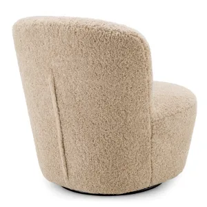 Beige Bouclé Armchair with Rounded Backrest and Contemporary Design - Luxury Hotel Furniture Back View by Luxury Group International