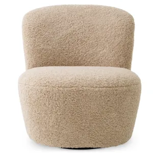 Beige Bouclé Armchair with Rounded Backrest and Contemporary Design - Luxury Hotel Furniture Front View by Luxury Group International