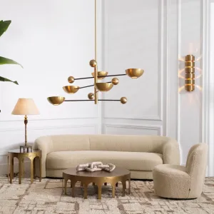 Beige Bouclé Armchair with Rounded Backrest and Contemporary Design - Luxury Hotel Furniture Lifestyle View by Luxury Group International