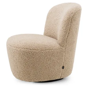 Beige Bouclé Armchair with Rounded Backrest and Contemporary Design - Luxury Hotel Furniture Side View by Luxury Group International