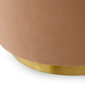 Taburete otomano de tela beige con diseño redondeado y base dorada - Mobiliario de lujo para hoteles Vista detalle por Luxury Group International