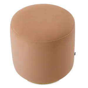 Taburete otomano de tela beige con diseño redondeado y base dorada - Mobiliario de lujo para hoteles Vista superior por Luxury Group International