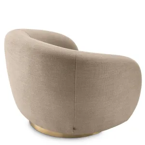 Beige Armchair with Curved Backrest and Golden Swivel Base - Luxury Hotel Furniture Back View by Luxury Group International