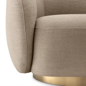 Beige Armchair with Curved Backrest and Golden Swivel Base - Luxury Hotel Furniture Detail View by Luxury Group International