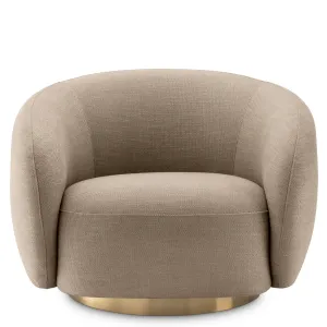 Beige Armchair with Curved Backrest and Golden Swivel Base - Luxury Hotel Furniture Front View by Luxury Group International