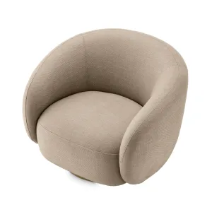 Beige Armchair with Curved Backrest and Golden Swivel Base - Luxury Hotel Furniture Front View by Luxury Group International