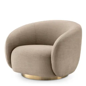Beige Armchair with Curved Backrest and Golden Swivel Base - Luxury Hotel Furniture Front View by Luxury Group International
