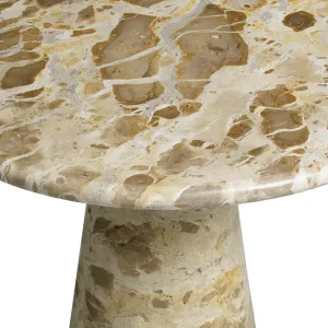 Tavolino rotondo in marmo beige con base a piedistallo conico - Arredamento per hotel di lusso Vista dettaglio di Luxury Group International