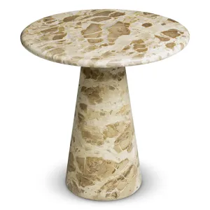 Tavolino rotondo in marmo beige con base a piedistallo conico - Arredamento per hotel di lusso Vista frontale di Luxury Group International