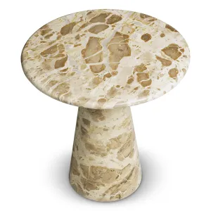 Tavolino rotondo in marmo beige con base a piedistallo conico - Arredamento per hotel di lusso Vista frontale di Luxury Group International