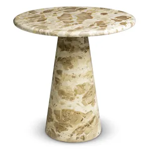 Tavolino rotondo in marmo beige con base a piedistallo conico - Arredamento per hotel di lusso Vista frontale di Luxury Group International