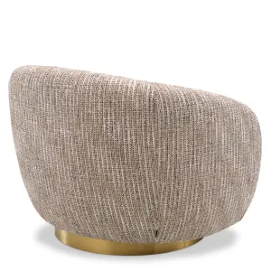 Beige Textured Fabric Lounge Chair with Curved Backrest and Golden Base - Luxury Hotel Furniture Back View by Luxury Group International
