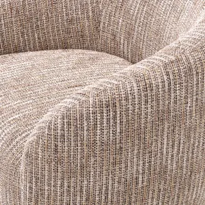 Beige Textured Fabric Lounge Chair with Curved Backrest and Golden Base - Luxury Hotel Furniture Detail View by Luxury Group International