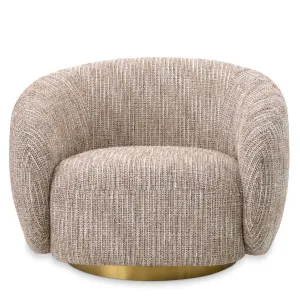Beige Textured Fabric Lounge Chair with Curved Backrest and Golden Base - Luxury Hotel Furniture Front View by Luxury Group International