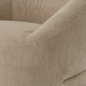 Beige Textured Fabric Lounge Chair with Curved Backrest and Sculptural Legs - Luxury Hotel Furniture Detail View by Luxury Group International