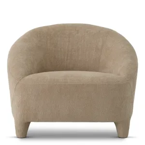 Beige Textured Fabric Lounge Chair with Curved Backrest and Sculptural Legs - Luxury Hotel Furniture Front View by Luxury Group International