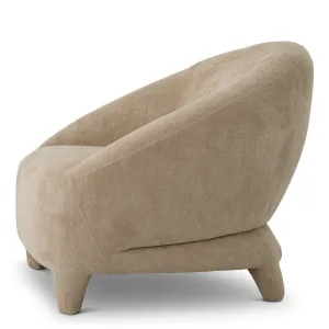 Beige Textured Fabric Lounge Chair with Curved Backrest and Sculptural Legs - Luxury Hotel Furniture Side View by Luxury Group International