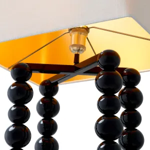 Black Decorative Table Lamp with Sculptural Sphere Columns and Cream Shade-Luxury Hotel Furniture Detail View by Luxury Group International