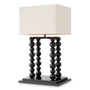 Black Decorative Table Lamp with Sculptural Sphere Columns and Cream Shade-Luxury Hotel Furniture Front View by Luxury Group International