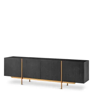 Black Four Door Sideboard with Golden Metal Frame and Modern Floating Design - Luxury Hotel Furniture Front View by Luxury Group International