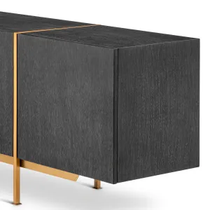 Black Four Door Sideboard with Golden Metal Frame and Modern Floating Design - Luxury Hotel Furniture Detail View by Luxury Group International