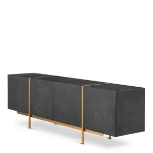 Black Four Door Sideboard with Golden Metal Frame and Modern Floating Design - Luxury Hotel Furniture Front View by Luxury Group International