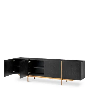 Black Four Door Sideboard with Golden Metal Frame and Modern Floating Design - Luxury Hotel Furniture Inside View by Luxury Group International