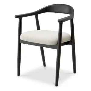 Silla de comedor de madera negra con asiento tapizado en color crema y respaldo curvado - Silla de comedor de lujo Vista frontal por Luxury Group International