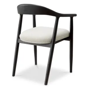 Silla de comedor de madera negra con asiento tapizado en color crema y respaldo curvado - Silla de comedor de lujo Vista trasera por Luxury Group International