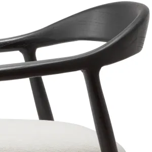 Silla de comedor de madera negra con asiento tapizado en color crema y respaldo curvado - Silla de comedor de lujo Vista detalle por Luxury Group International