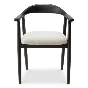 Silla de comedor de madera negra con asiento tapizado en color crema y respaldo curvado - Silla de comedor de lujo Vista frontal por Luxury Group International