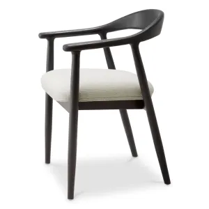 Silla de comedor de madera negra con asiento tapizado en color crema y respaldo curvado - Silla de comedor de lujo Vista lateral por Luxury Group International