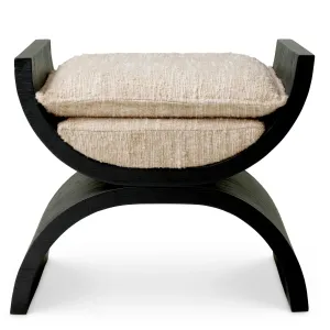 Black Wooden Stool with Cream Cushion and Curved Sculptural Frame - Luxury Hotel Furniture Front View by Luxury Group International