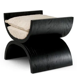 Black Wooden Stool with Cream Cushion and Curved Sculptural Frame - Luxury Hotel Furniture Side View by Luxury Group International