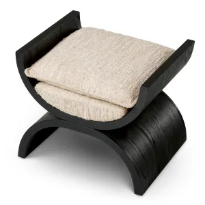 Black Wooden Stool with Cream Cushion and Curved Sculptural Frame - Luxury Hotel Furniture Top View by Luxury Group International