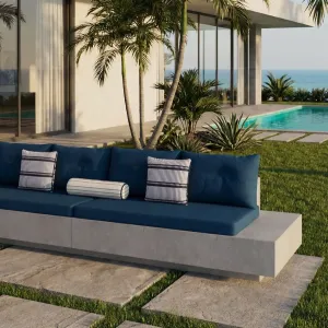Blaues Luxus L-förmiges Betonsofa mit Polstersitz und geometrischem Design – Gartenmöbel Lifestyle-Ansicht von Luxury Group International