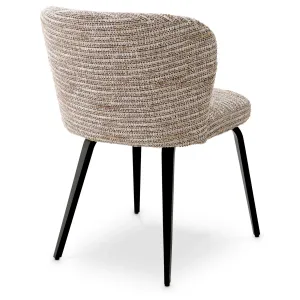Boucle Fabric Dining Chair with Black Metal Legs and Curved Backrest - Luxury Hotel Furniture Back View by Luxury Group International