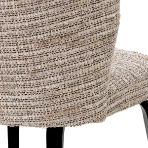 Boucle Fabric Dining Chair with Black Metal Legs and Curved Backrest - Luxury Hotel Furniture Detail View by Luxury Group International