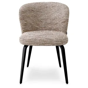 Boucle Fabric Dining Chair with Black Metal Legs and Curved Backrest - Luxury Hotel Furniture Front View by Luxury Group International